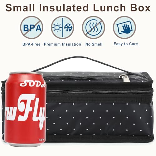 Small Insulated Lunch box Portable Soft Bag Mini Cooler Thermal Meal Tote Kit with Handle for Work (Dot)