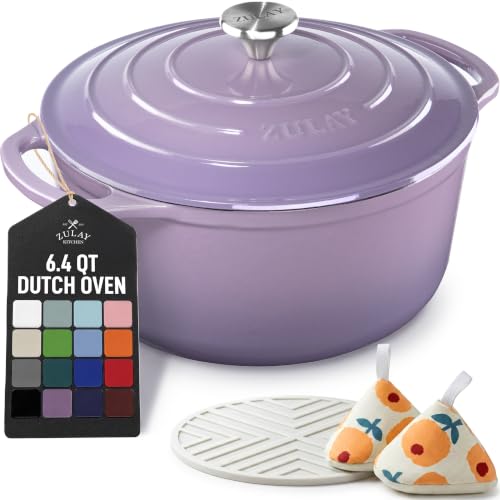 6.4QT Enameled Cast Iron Dutch Oven Pot with Lid (Lavender Jade / 6.4 Quart)