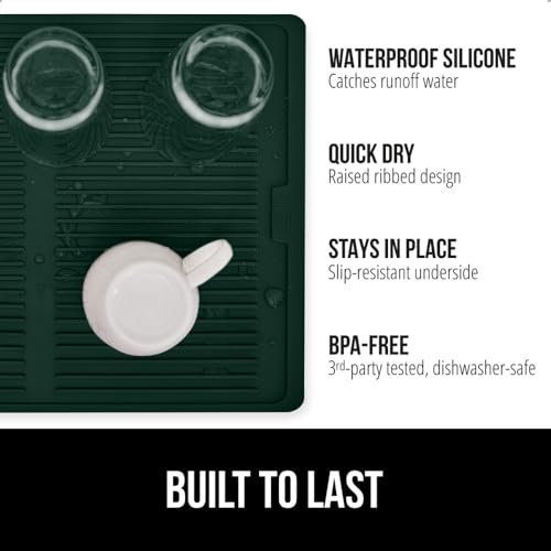 Patented BPA Free Silicone Dish Drying Mat (13" x 11" / Silicone / Hunter Green)