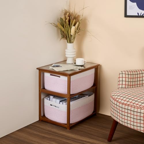 Large Storage Baskets for Organizing (4pcs-L17×W13×H7.5" / Woven Pink)