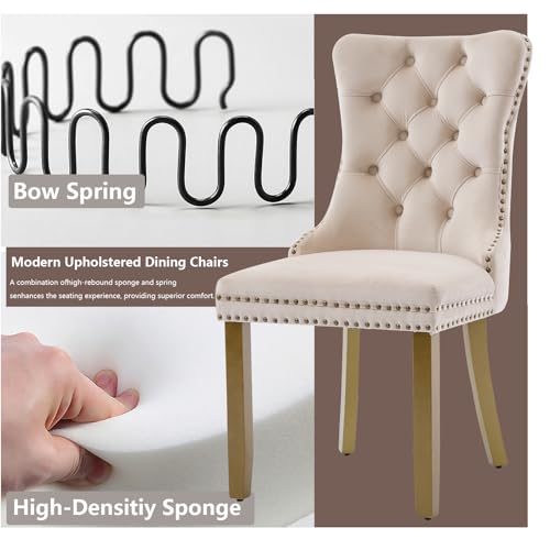 Beige Velvet Dining Chairs Set of 4 (Neutral Beige)