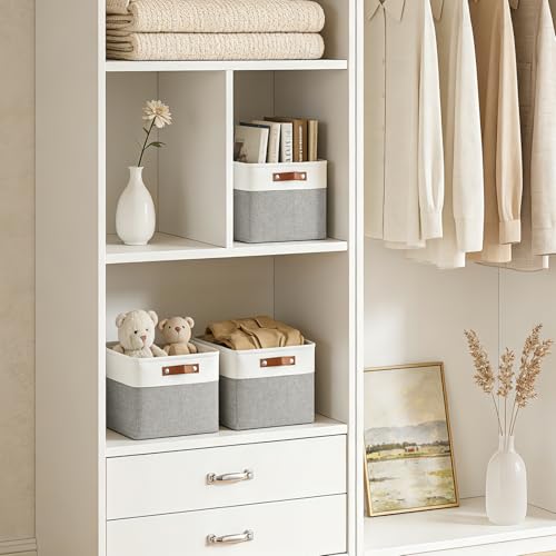 Collapsible Fabric Storage Cubes 11x11 Cube Storage Bins (Gray / Off-White / Cube - 11"x11"x11")