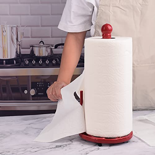 Red Cast Iron Paper Towel Holder for Kitchen Countertop (Red)