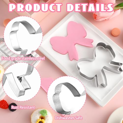 Pink Bow Birthday Party Supplies 2 Pcs 5 Inch Bow Cookie Cutter Number One Cookie Cutter Baking Mold Metal Sandwich Pancake Fondant Cake Mold First Birthday First Anniversary Wedding Party (Bow)