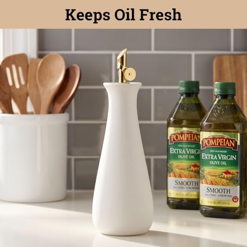 Ceramic Olive Oil Dispenser with Self (White)