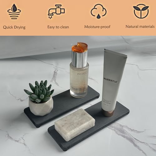 2Pcs Stone Soap Trays Water Absorbing Diatomite Coaster (Dark Gray / 8.7" x 3.2")