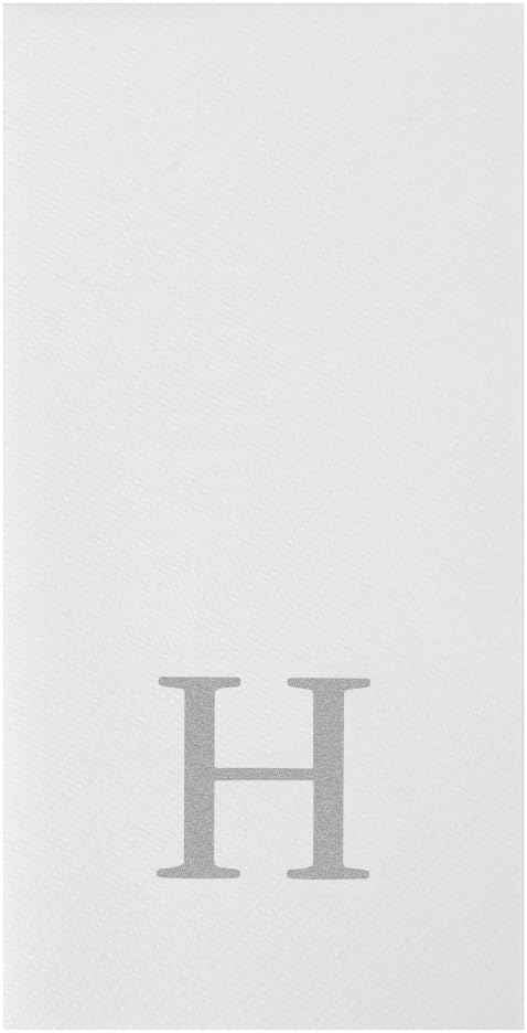 Luxenap 15.8 X 7.9 Inch Linen-Feel Guest Towels, 50 Lettered Hand Towels - Silver Letter 'H', Sans Serif Font, White Paper Dinner Napkins, airlaid, For Restrooms And Tables - Restaurantware