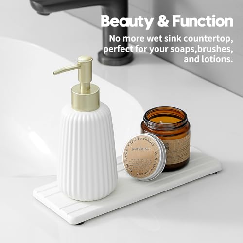 2PCS Diatomite Quick Stone Drying Tray Mat for Bathroom & Kitchen Counter (2 Pack - Natural White Grooved / 9" x 3.5")