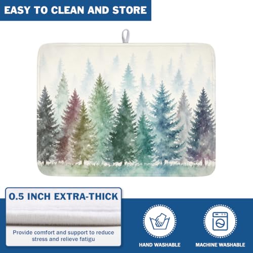 Pine Tree Dish Drying Mat Natural Forest Fog Microfiber Dishes Pad 18x24 Inch Absorbent Fast Dry Dish Drainer Rack Mats for Kitchen Counter (Pine / 18x24 inch)