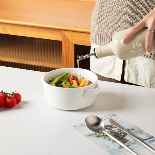 Sweejar Ceramic Olive Oil Dispenser Bottle (Beige / 17 Oz(Embossed))