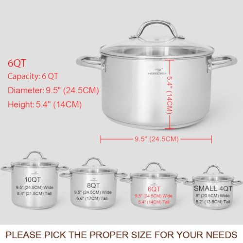 Stock Pot 6 Quart Nickel Free Stainless Steel (Shiny Silver - Mirror Polished Stainless Steel / 6 Quarts)