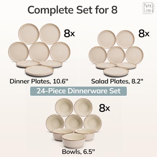 24 Piece Stoneware Dinnerware Set for 8 (Rustic / Beige / Set for 8 (24pcs))