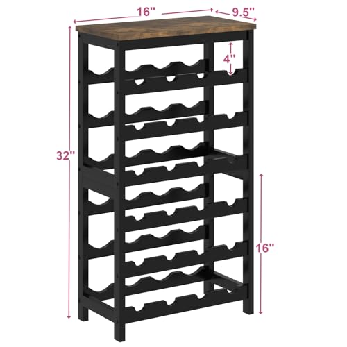 6 Tier Bamboo Wine Rack Freestanding Floor (24 Bottles / Rustic Brown and Black)
