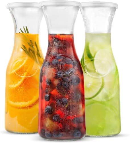 Glass Carafes with Lids (Set of 3, 1 Liter)