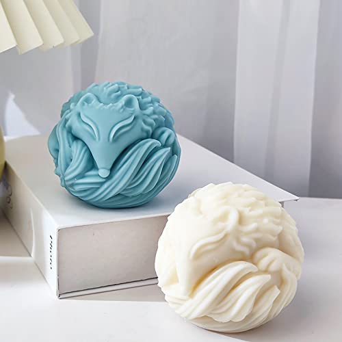 Fox Fox Candle Animal Wolf 3D Animal Candle Silicone Mold for Resin Cake Resin Making Molds Candle Making Molds Craft Supplies Jewelry Casting Mold (fox-ball)