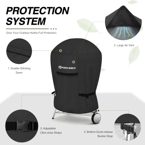 18 inch Outdoor Charcoal Kettle Cover 23" Dia x 33" H (23" Dia x 33" H / Black-Round)