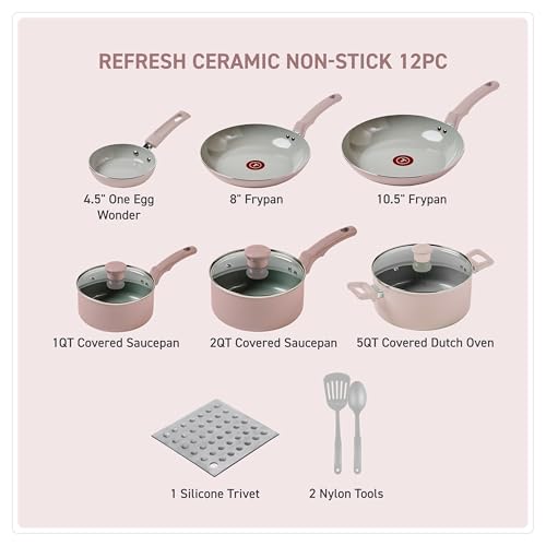 Refresh Ceramic Nonstick Pots and Pans Set (12-Piece Set / Dusty Rose)
