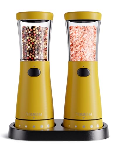 Electric Salt and Pepper Grinder Set with Storage Base (Yellow)
