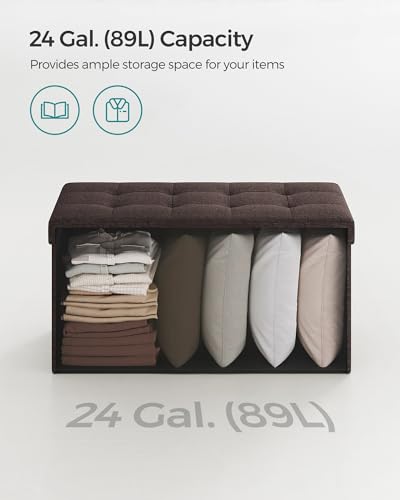 30 Inches Folding Storage Ottoman Bench (Brown / 15"D x 30"W x 15"H (without Flipping Lid))