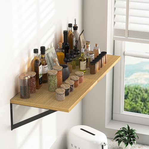 16W x 12D Deep Floating Shelves Set of 2 Oak (Oak With Black Metal Bracket / 16wx12dx5.8h)