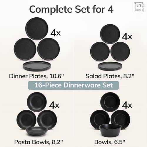 16 Piece Black Dinnerware Set for 4 (Matte Black / Set for 4 (16pcs))