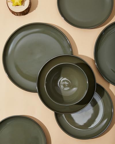 Stoneware Dinnerware Sets for 8 (Blackish Green / Set (24pcs))