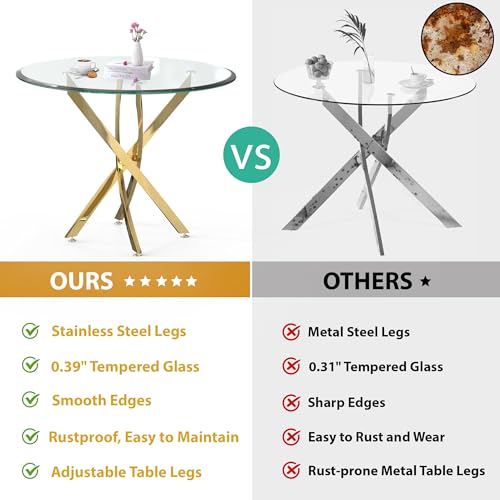 36" Round Glass Dining Table for 4 (Silver Round Table / 1 Piece)