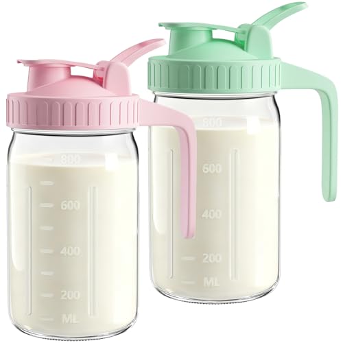 Mason Jar Pitcher Set of 2 (Green & Pink / 32 Ounces)
