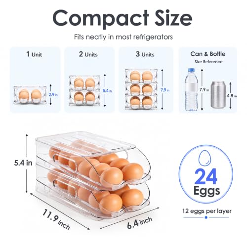 24 Egg Holder for Fridge with Silicone Bumpers
