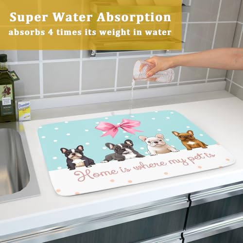 Pet Lover Dog Dish Drying Mat 18x24 Kitchen Counter Absorbent Microfiber Dishes Pad for Home Blue (Pet Lover Dog / 24" x 18")