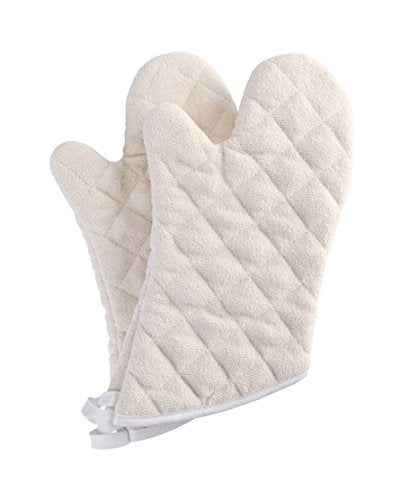 15" 482°F Terry Cloth Oven Mitts 100% Cotton Set of 2 (White / 15 inch)