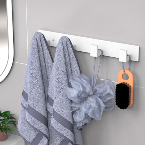 Stainless Steel Wall Coat Rack (White / 4 "L" Hooks, 2PACK)