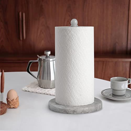 African Natural Marble Paper Towel Holder Countertop (Grigio Fantasy Stone Rod / 8" Base)
