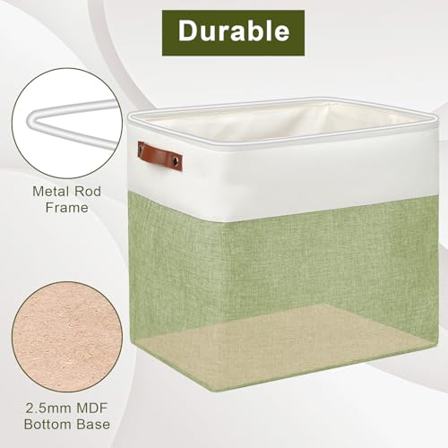 Large Fabric Storage Baskets (Green / Off-White / Extra Large -17"x12"x15")
