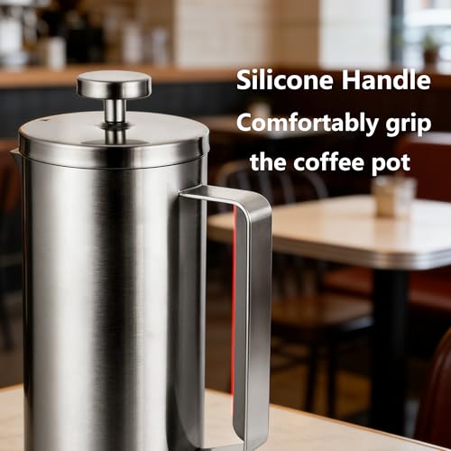 600ml Small French Press Coffee Maker (20 oz / Silver matte)
