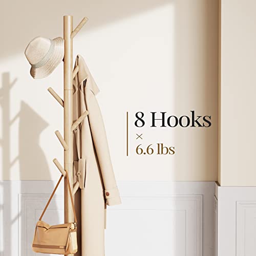 Solid Wooden Coat Rack Freestanding with 8 Hooks (Wood)