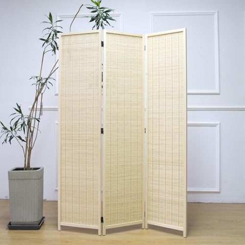 3 Panel Room Divider and Folding Panel Screen (Beige / 3 Panel)