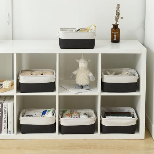 Storage Bins for Shelves (White & Black / Small -11.8Lx7.9Wx5.2H)
