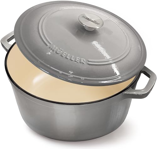 MUELLER HOME 4.5 QT Enameled Cast Iron Dutch Oven (4.5 Quart -Round / Gray)
