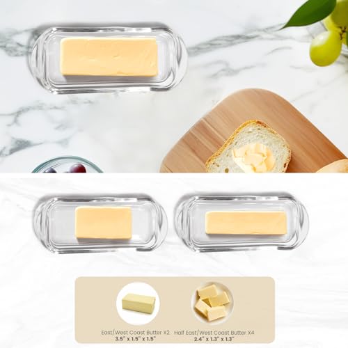 Small Clear Glass Butter Dish with Lid for Countertop