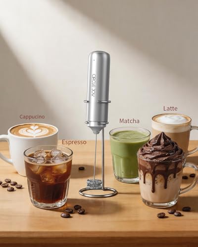 Rechargeable Milk Frother Handheld with Stand (Stand Silver)