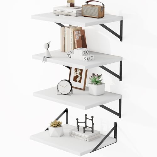 16W x 12D Deep Floating Shelves Set of 4 White (White With Black Metal Bracket / 16Wx12Dx5.8H)