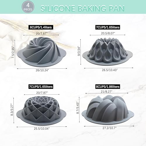 4 Pieces Silicone Fluted Cake Pans (4pcs fluted cake pans (6/7/8 Cups))