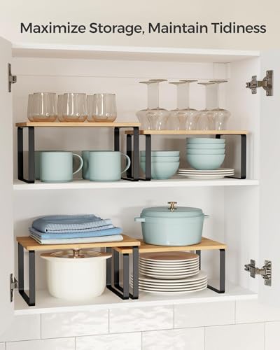 Cabinet Organizer Shelf (Black + Natural / 2*S (5.4"H) + 2*S (6.2"H))