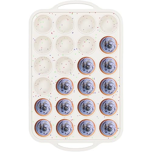 24 Cups Silicone Mini Muffin Pan for Baking with Metal Frame (Cream / 24-Cup Mini)