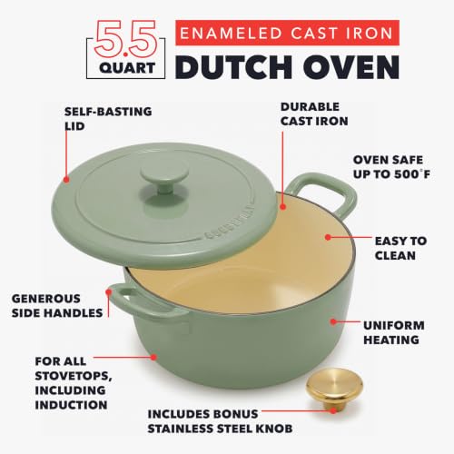 x Bobby Flay 5.5QT Enameled Cast Iron Dutch Oven With Lid (5.5QT Dutch Oven / Olive Green)