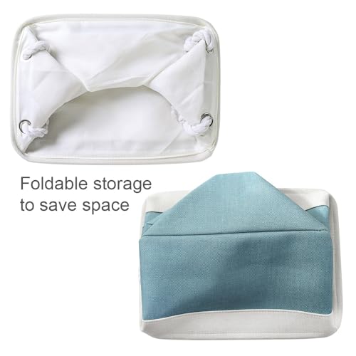 Fabric Storage Bin with Handles (White And Green / Large - 15.7Lx11.8Wx8.3H)