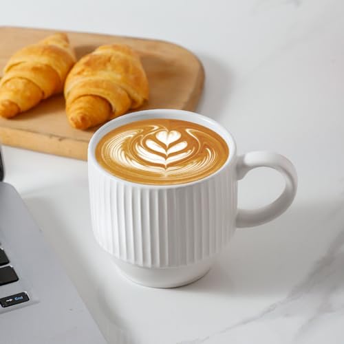 White Ceramic Coffee Mugs Set With Holder (White / 12 Ounces)