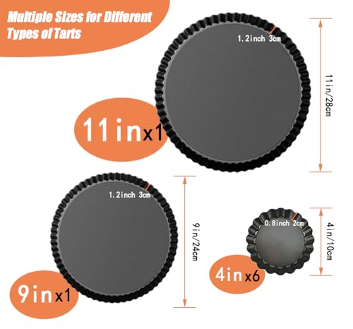 Tart Pan Set 11 & 9 Inch Tart Pans with 6Pcs 4 Inch Mini Pans ((11+9+4)Inch)