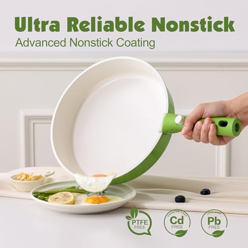 17 Piece Ceramic Detachable Handle Pots and Pans Set Green (Green / 17 Piece)